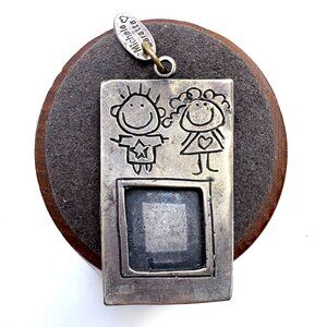 VTG Sterling Michele Maratta Stick Figure Boy Girl Square Picture Frame Pendant